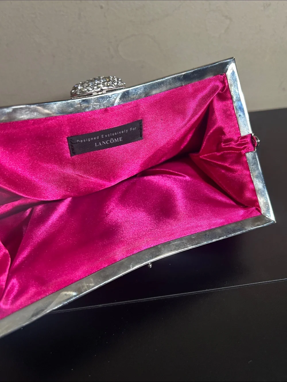 Lancôme Classic Black Satin Evening Clutch Vintage